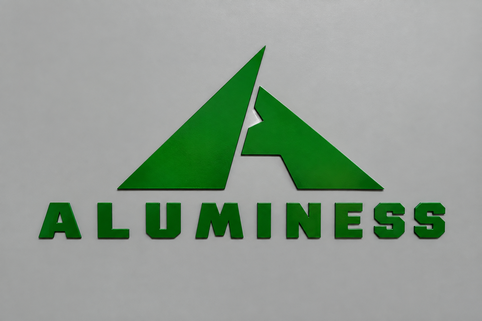 Straightened Aluminess custom logo on a gray enclosure panel.