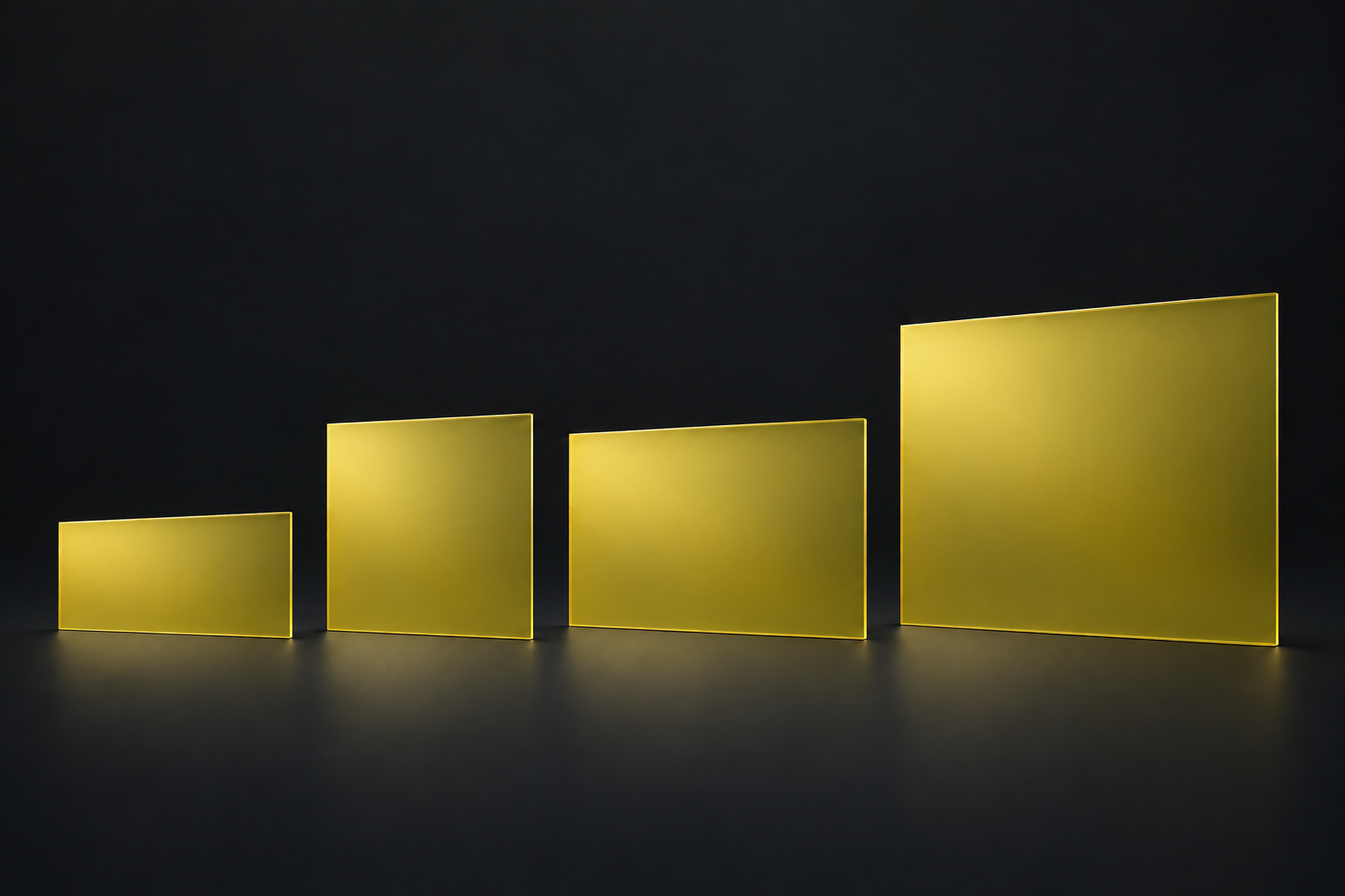 Four gold laser window sizes shown from smallest to largest